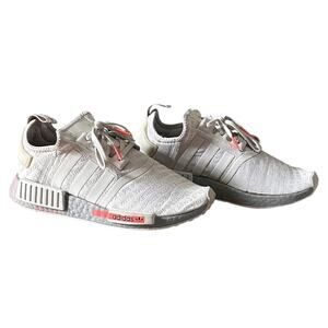 Adidas NMD_R1 J All Over Print Light Grey & Signal Pink Canvas Sneakers 5.5